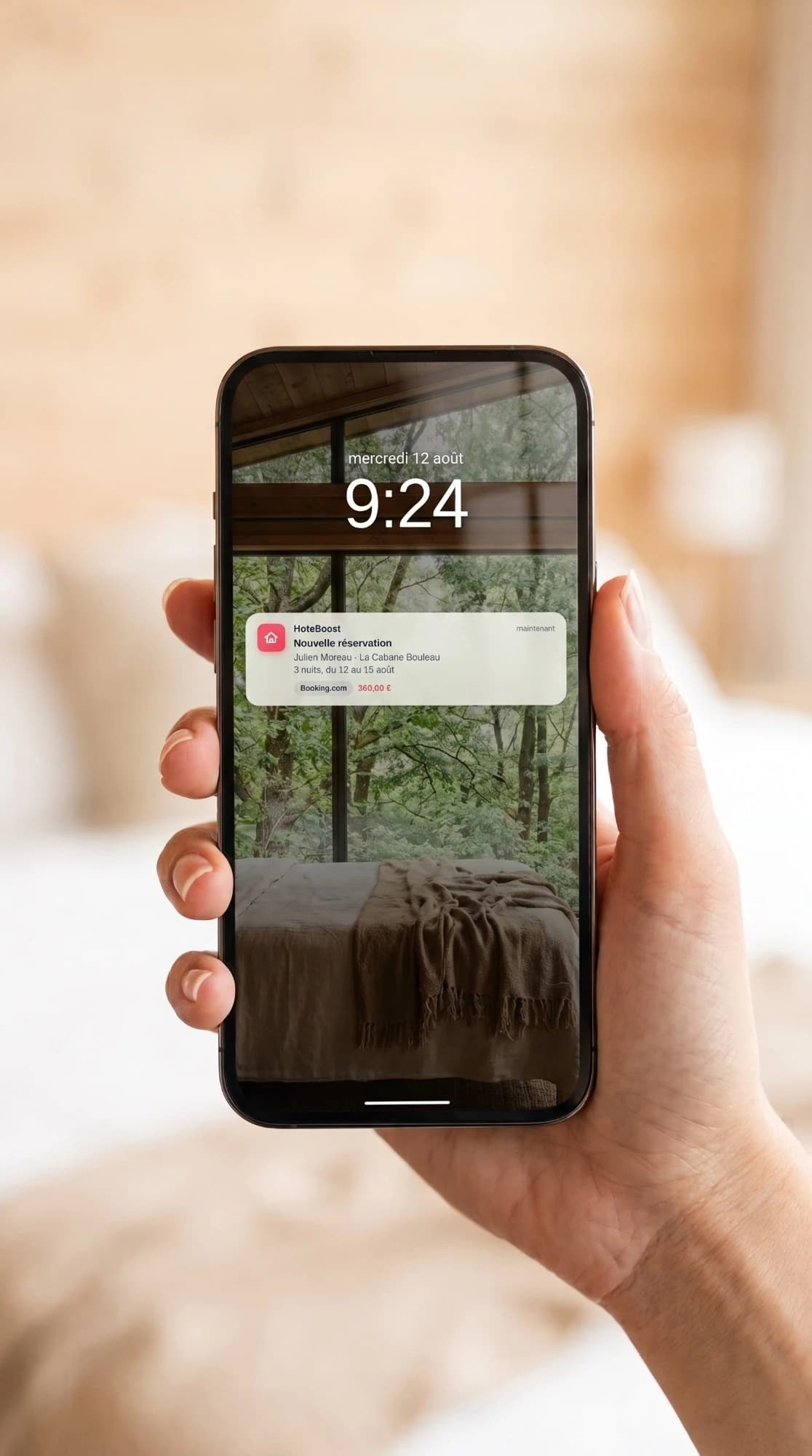 Notification de nouvelle réservation sur l'écran verrouillé d'un téléphone