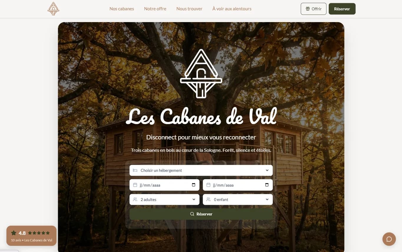 Site public HoteBoost, Les Cabanes de Val